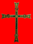 wood Portuguese cross with carved symbols of evangelists