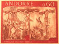 Andorre stamp with Longinus on horse piercing side of Christ